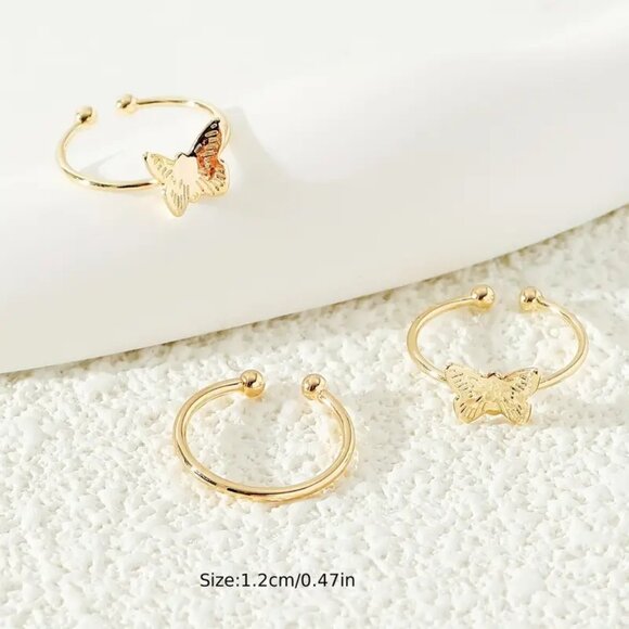 3Pcs Minimal Butterfly Toe Rings Set For Women Spring Summer Vocation Beach feet - Picture 2 of 2